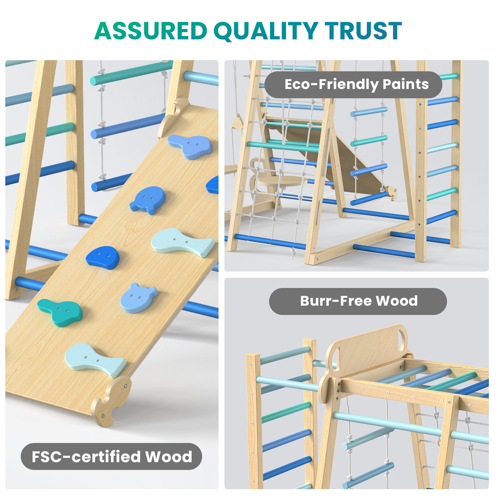 Safari Land - Juegos de columpios para gimnasios de jungla de interior BlueWood®*Azul degradado